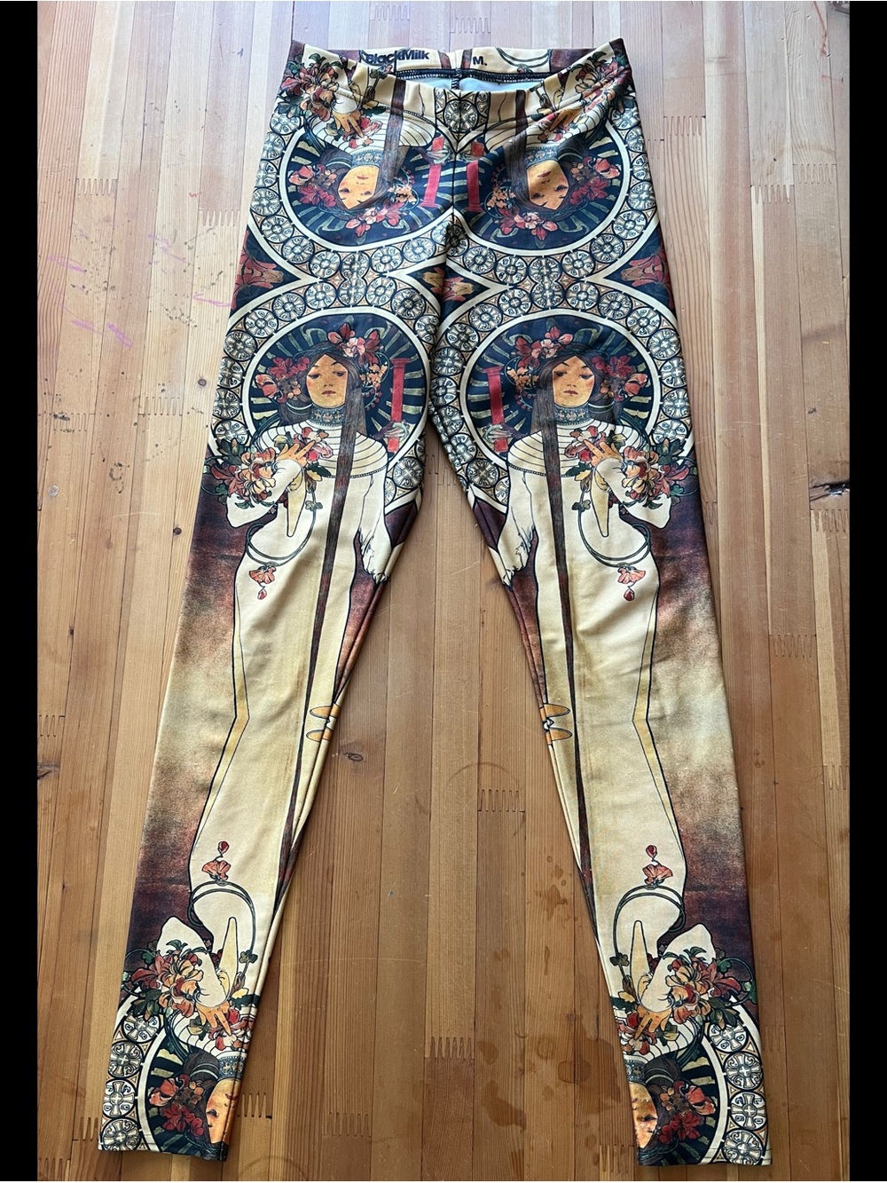 Blackmilk Vintage Art Nouveau Panel Leggings Medium - Cream, Brown, Gold - Picture 2 of 9